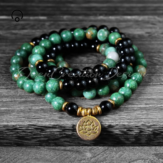 108 Beads Green Aventurine Healing Bracelet,Natural Obsidian Stone Mala Prayer Beads Bracelet,Meditation Balance Fearless Grounding Bracelet