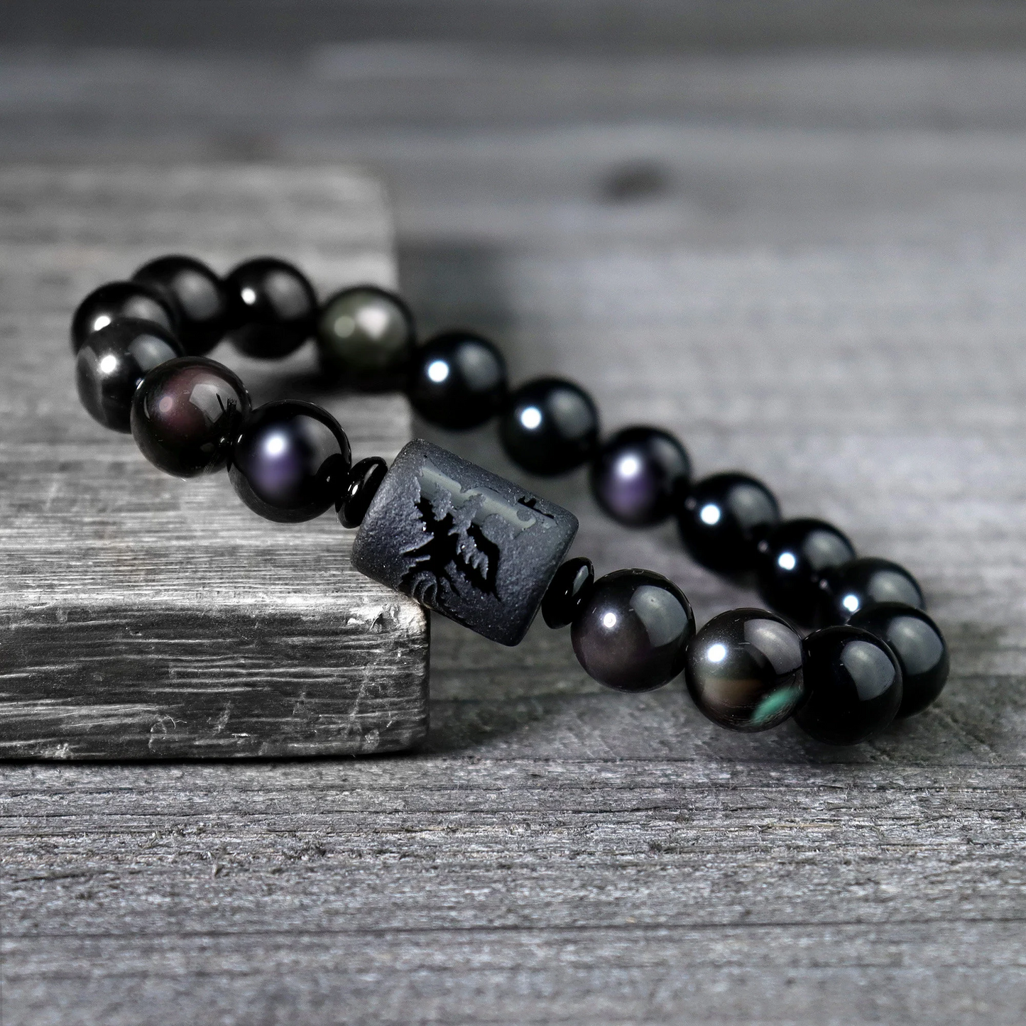 Rainbow Obsidian Bracelet-Natural Black Obsidian Stone  Crystal Bracelet- Gift