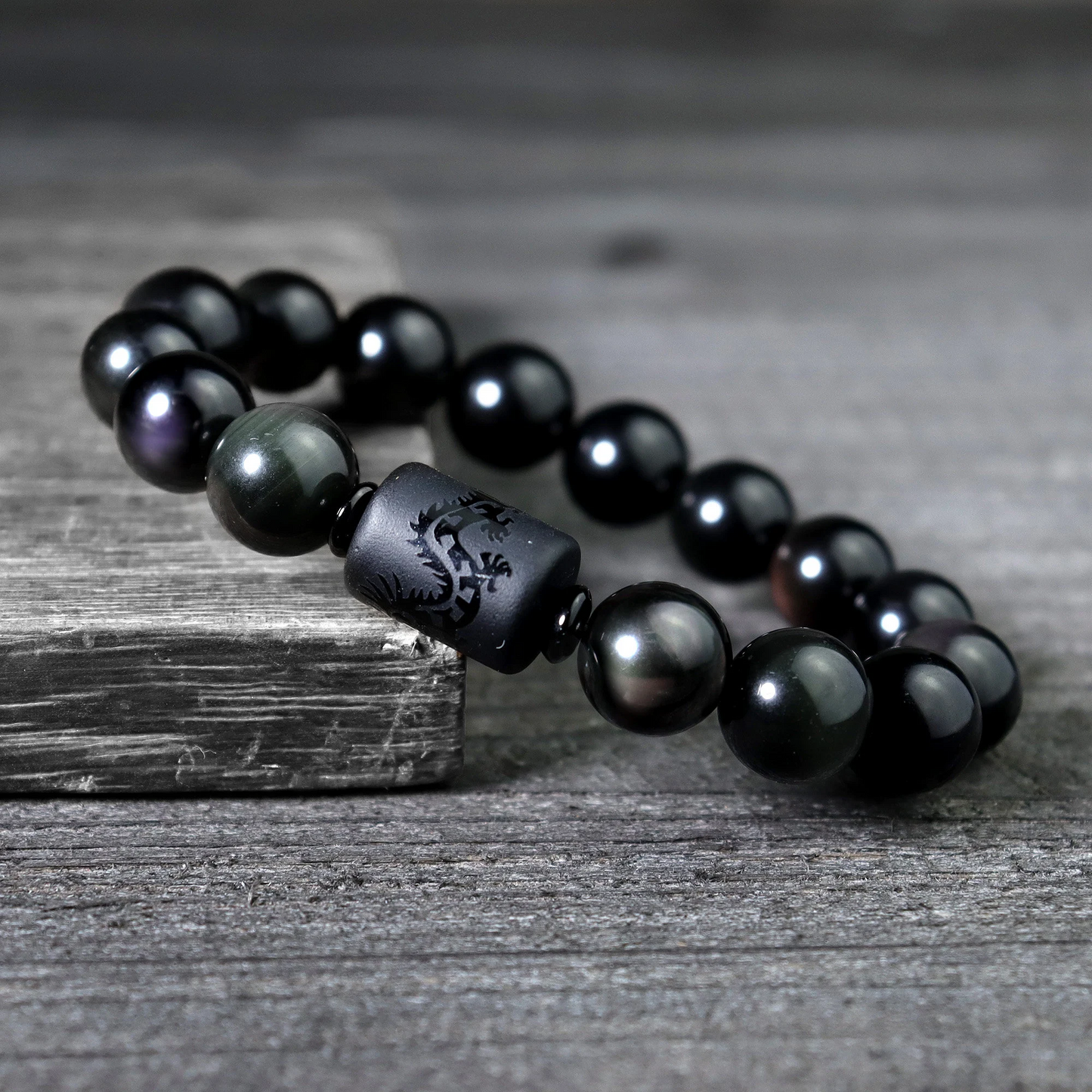 Rainbow Obsidian Bracelet-Natural Black Obsidian Stone  Crystal Bracelet- Gift