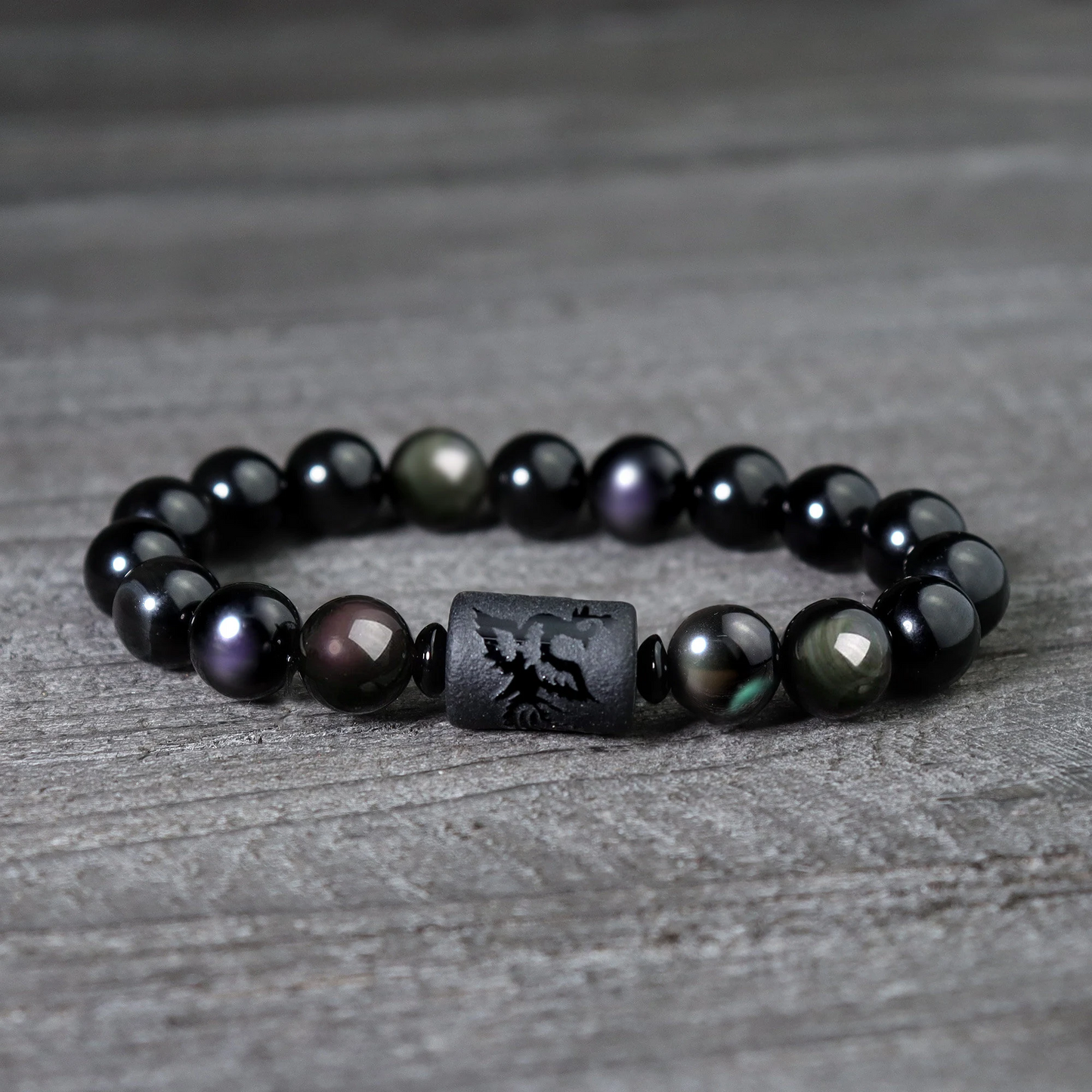 Rainbow Obsidian Bracelet-Natural Black Obsidian Stone  Crystal Bracelet- Gift