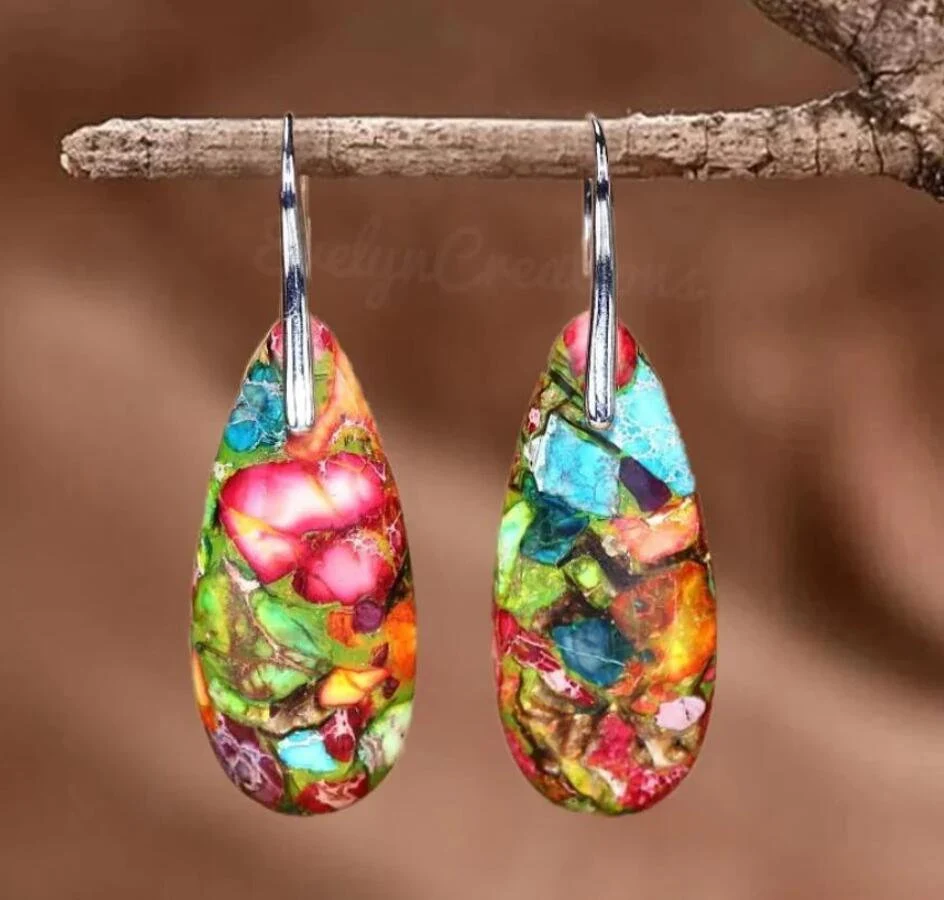 Galaxy Sea Sediment Jasper Stone Earrings- Mental Health Gemstone Dangle Drop Earrings for Women Gift