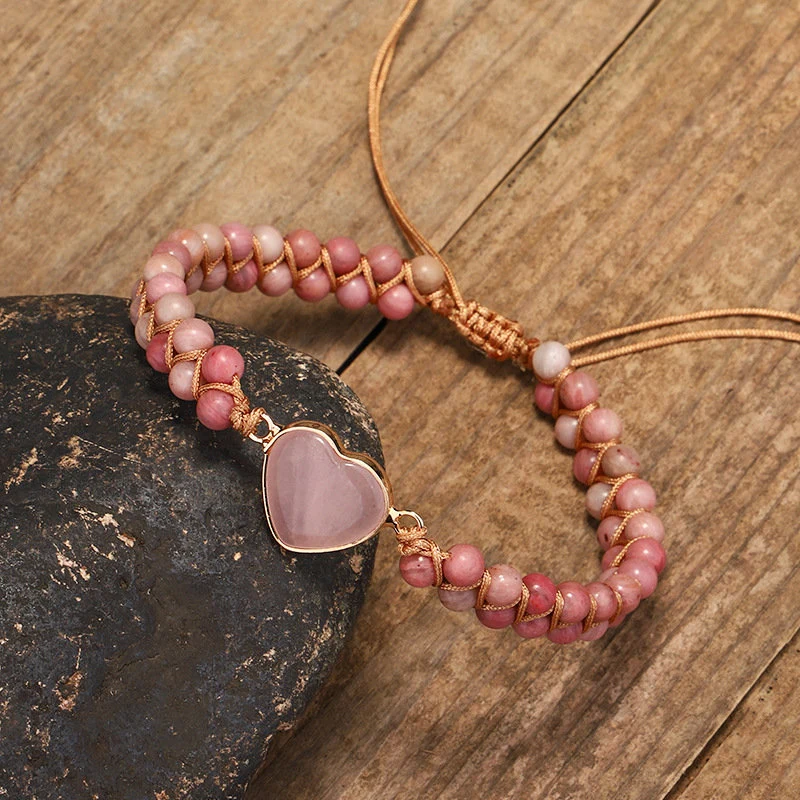 Rhodonite Bracelet-Natural Rose Quartz Stone Grounding Bracelet-GIFT