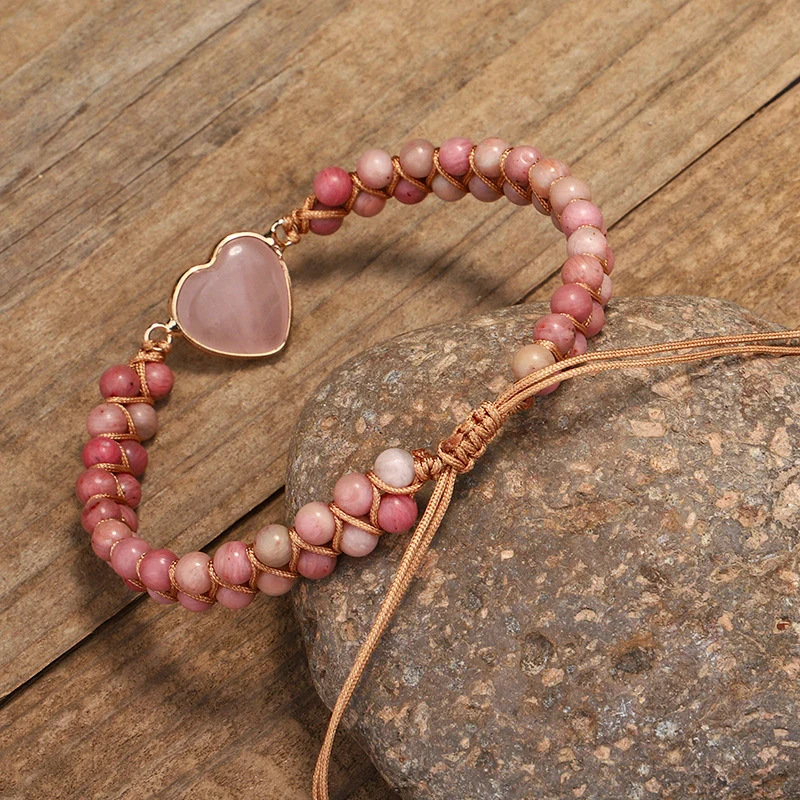 Rhodonite Bracelet-Natural Rose Quartz Stone Grounding Bracelet-GIFT