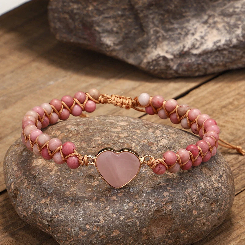 Rhodonite Bracelet-Natural Rose Quartz Stone Grounding Bracelet-GIFT