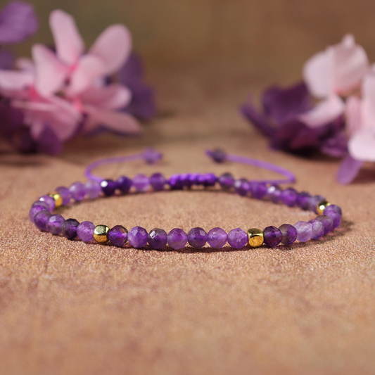 Natural Amethyst Stone Minimalist Bracelet, Healing Crystal Dainty Bracelet,  Gift