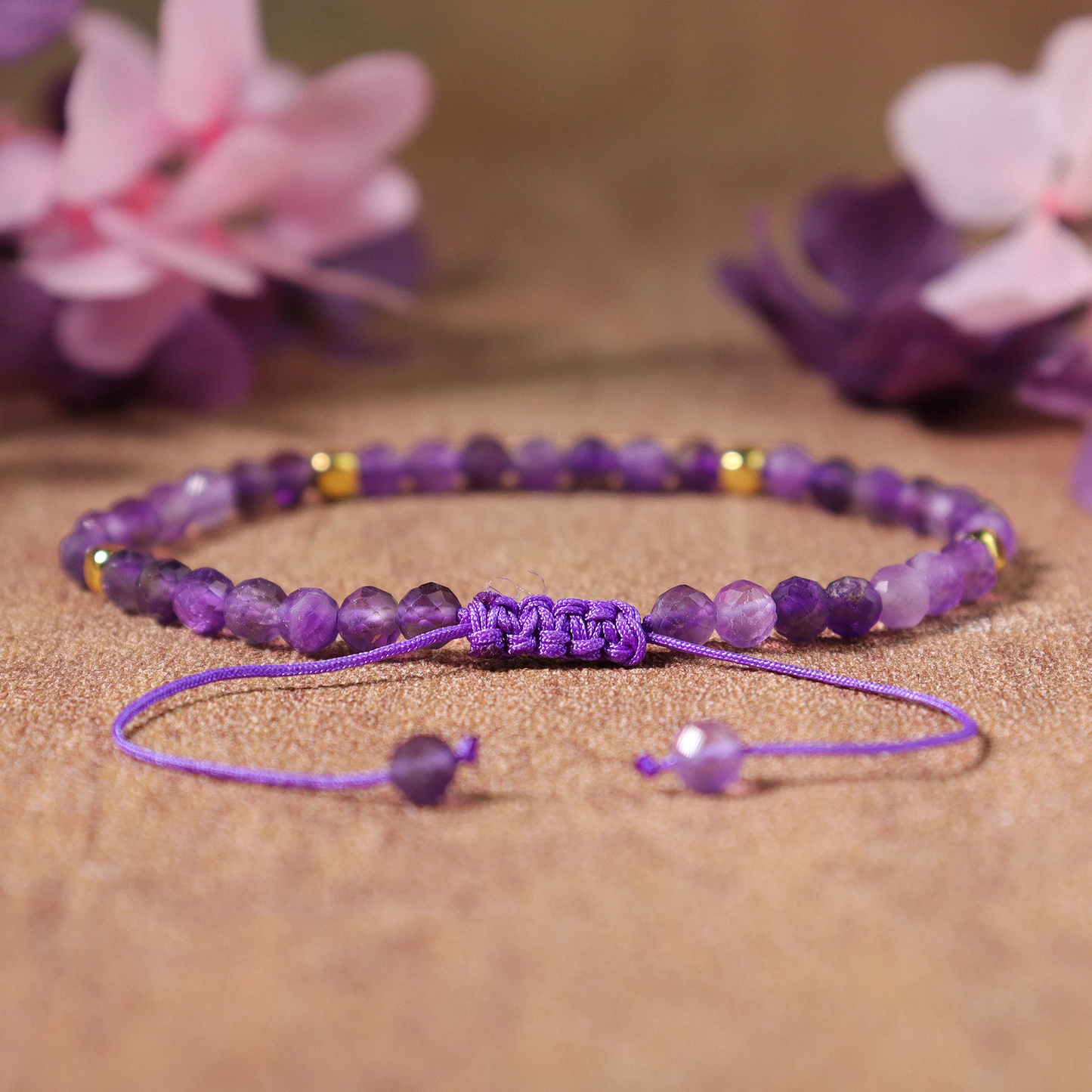 Natural Amethyst Stone Minimalist Bracelet, Healing Crystal Dainty Bracelet,  Gift