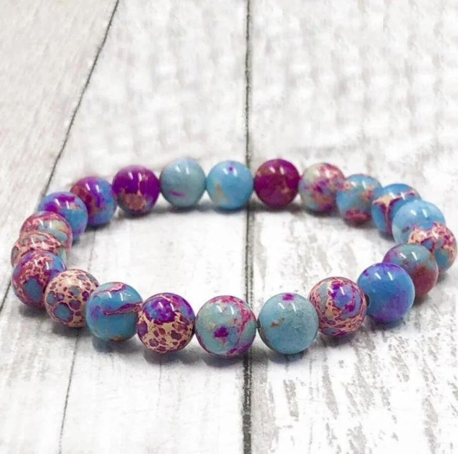 Galaxy Sea Sediment Jasper Bracelet-Natural Gemstone Stretch Bracelet-  Gift