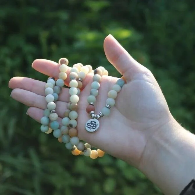 108 Mala Beads Bracelet - Amazonite Stone Bracelet - Yoga Bracelet - Spiritual Jewelry - Meditation Bracelet - Healing Bracelet Yoga Gift