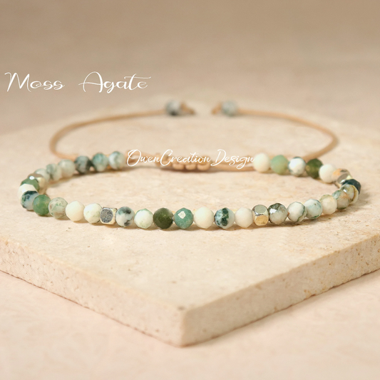 Minimalist Bracelet- Moss Agate Bracelet- Natural Stone Bracelet, Healing Crystal Yoga Dainty Bracelet Gift for Women