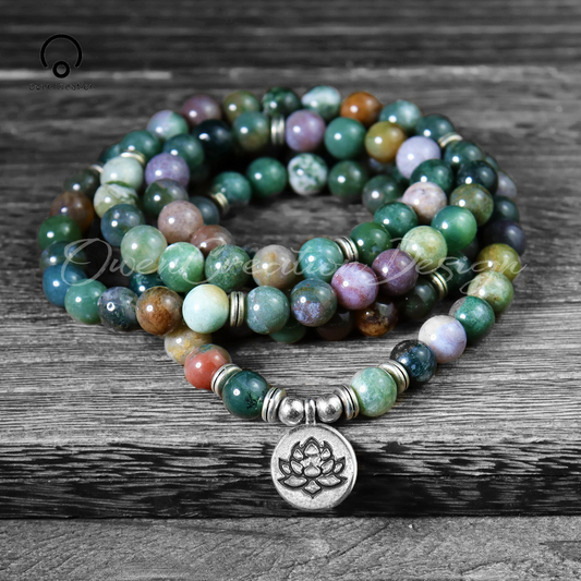 108 Beads Mala Bracelet - Moss Agate Stone Mala Bracelet - Meditation Spiritual Yoga Friendship Bracelet - Mala Prayer Beaded Bracelet