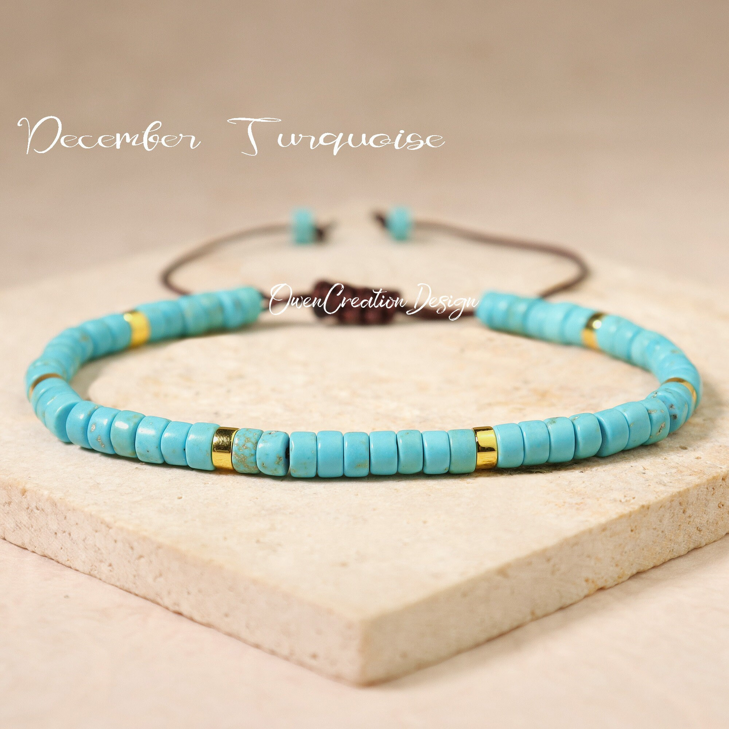 Turquoise Beaded Dainty Bracelet-Natural Stone Grounding Bracelet- Healing Crystal Yoga Bracelet December Birthstone Gift for Women