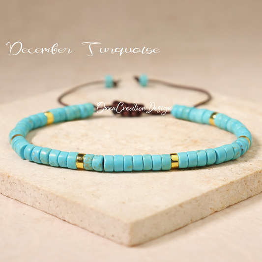 Turquoise Beaded Dainty Bracelet-Natural Stone Grounding Bracelet- Healing Crystal Yoga Bracelet December Birthstone Gift for Women