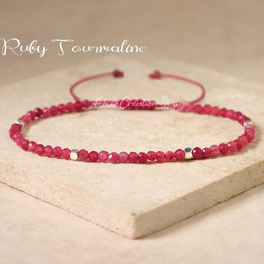 Minimalist Ruby Tourmaline Bracelet- Natural Stone Bracelet, Crystal Dainty Bracelet,Healing Yoga Bracelet Gift for Women