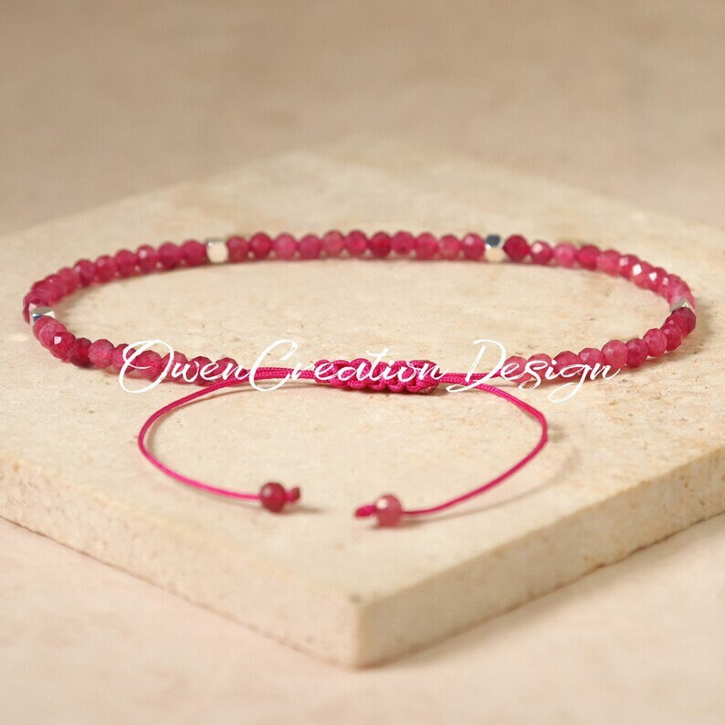 Minimalist Ruby Tourmaline Bracelet- Natural Stone Bracelet, Crystal Dainty Bracelet,Healing Yoga Bracelet Gift for Women