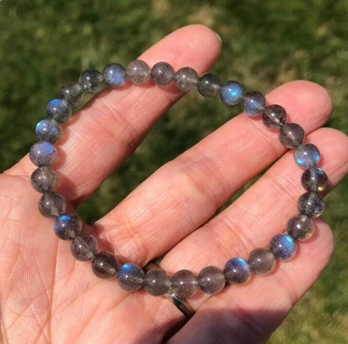 Labradorite Bracelet-Natural Blue Flash Gemstone Grounding Bracelet-Healing Balance Spiritual Protection Meditation Bracelet