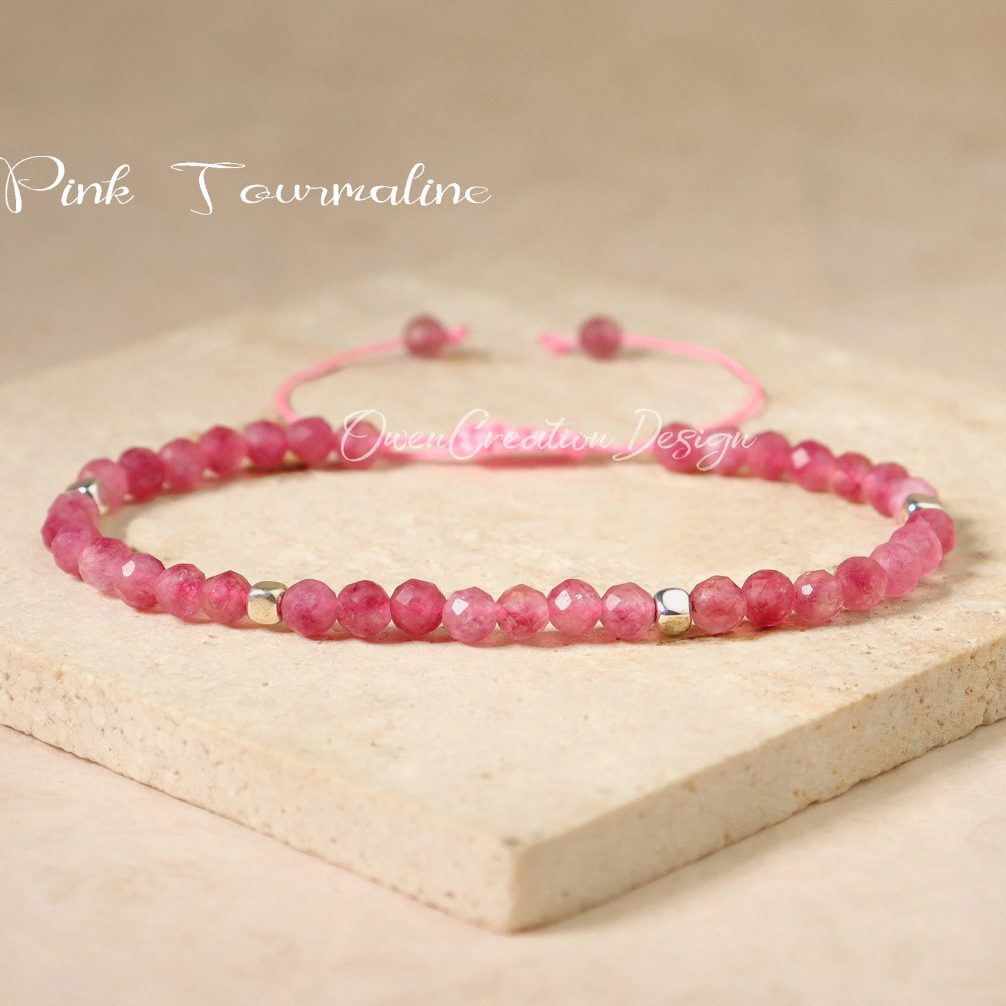 Pink Tourmaline  Bracelet-Natural Gemstone Dainty Bracelet -Healing Crystal Yoga Bracelet