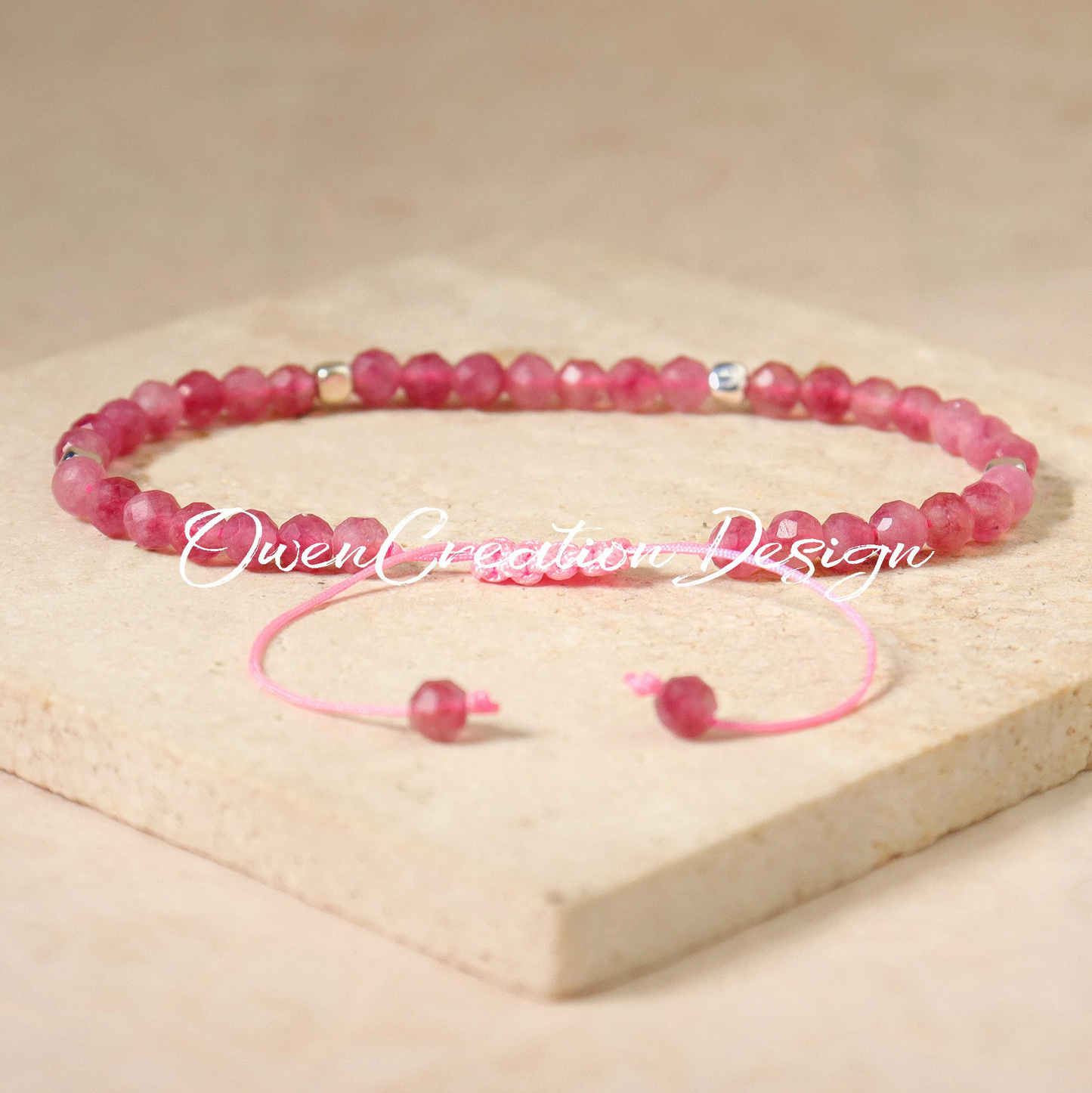 Pink Tourmaline  Bracelet-Natural Gemstone Dainty Bracelet -Healing Crystal Yoga Bracelet