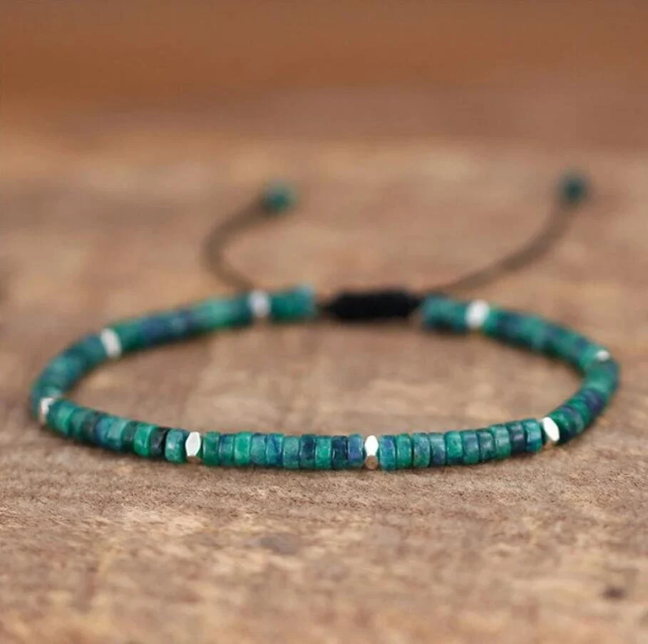 Chrysocolla Heishi Beaded Dainty Bracelet-Natural Stone Grounding Bracelet