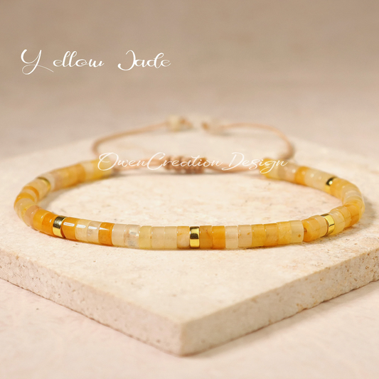 Yellow Jade Beaded Dainty Bracelet-Natural Stone Grounding Bracelet- Healing Crystal Yoga Bracelet