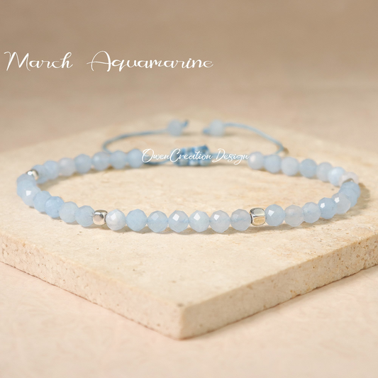 Minimalist Aquamarine Dainty Bracelet-Natural Stone Grounding Bracelet-  Healing Crystal March Birthstone Bracelet