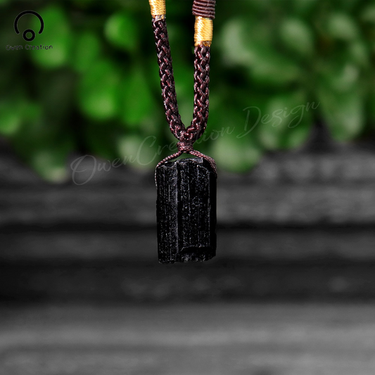 Natural Black Tourmaline Pendant Necklace- Raw Tourmaline Gemstone Necklace,Healing Crystal Rought Stone Yoga Necklace