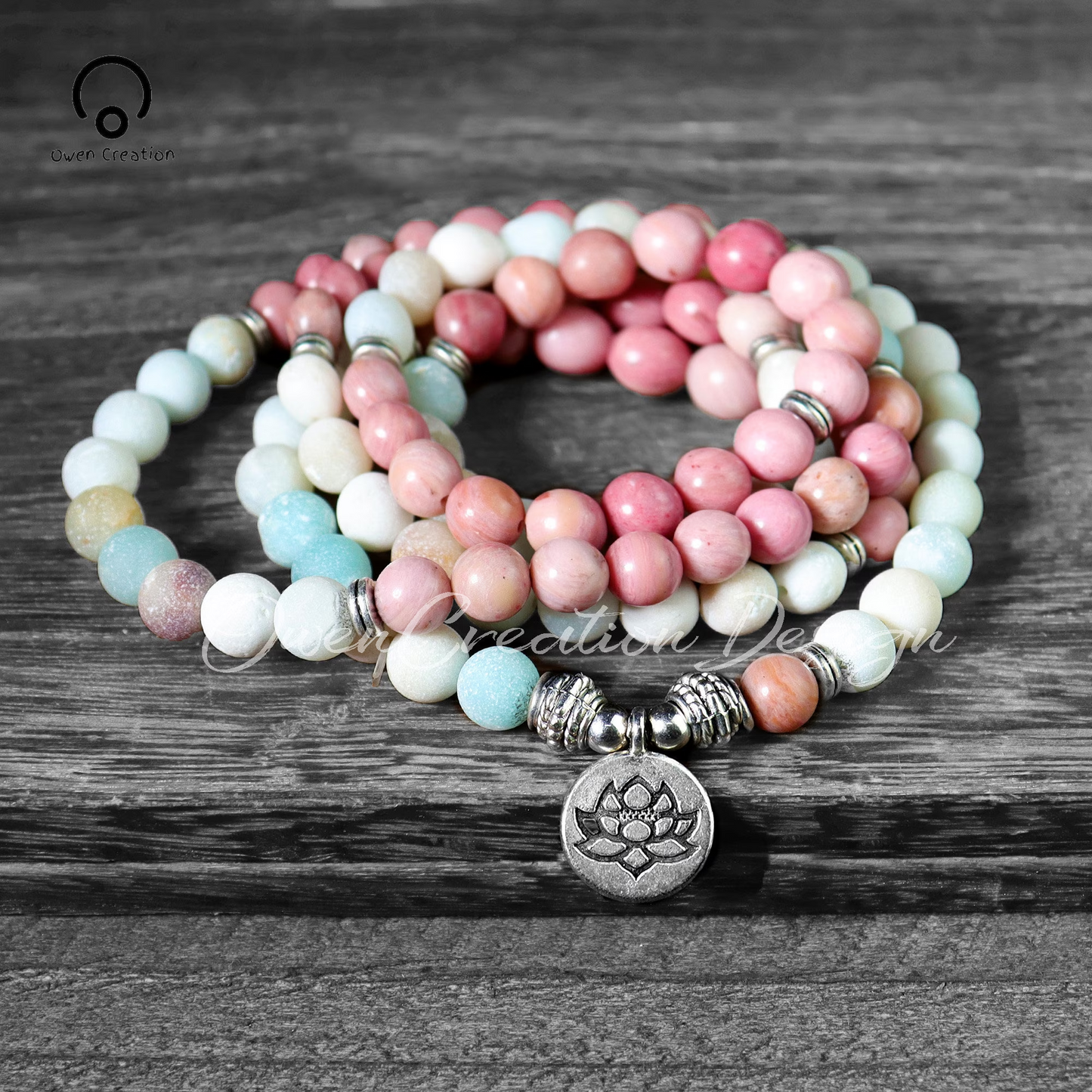 108 Mala Beads Rhodonite Necklace-Matte Mala Prayer Bead Necklace-Natural 8MM Amazonite Gemstone Necklace-Meditation Spiritual Yoga Necklace