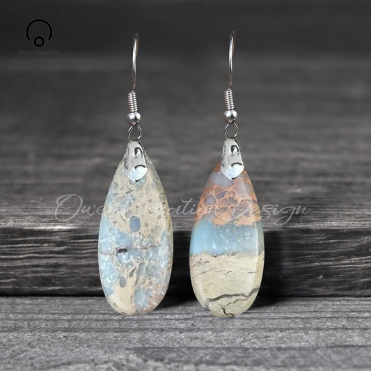 Jasper Sea Sediment Earrings, Healing Teardrop Earrings, Natural Gemstone Dangle Earrings, Inner Peace Meditation Grounding Earrings