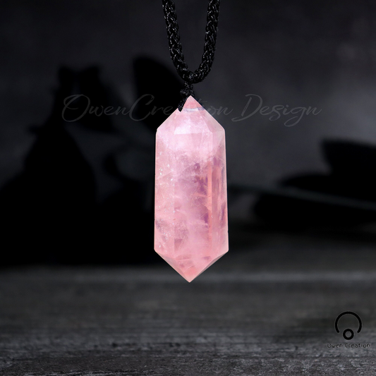 Natural Rose Quartz Crystal Necklace- Healing Rose Quartz  Meditation Crystal Pendant- Spiritual Protection