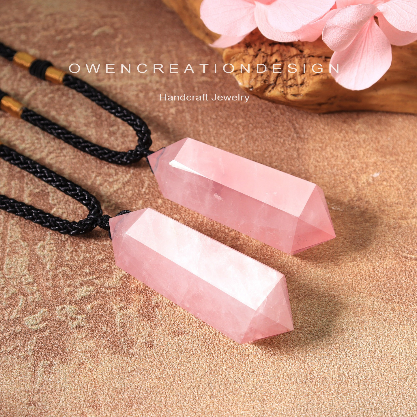 Natural Rose Quartz Crystal Necklace- Healing Rose Quartz  Meditation Crystal Pendant- Spiritual Protection