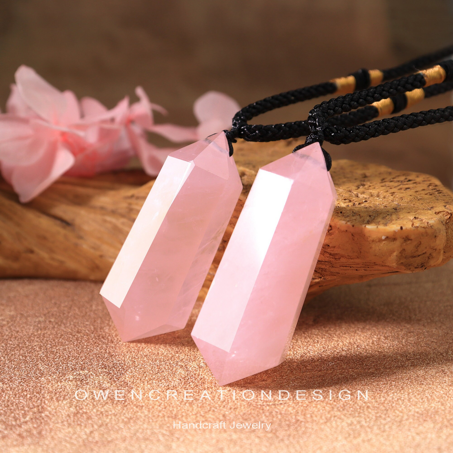 Natural Rose Quartz Crystal Necklace- Healing Rose Quartz  Meditation Crystal Pendant- Spiritual Protection