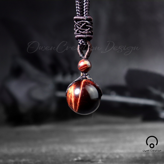 Red Tiger's Eye Pendant Necklace- Natural Stone Lucky Coin-Shaped Donut Pendant Necklace