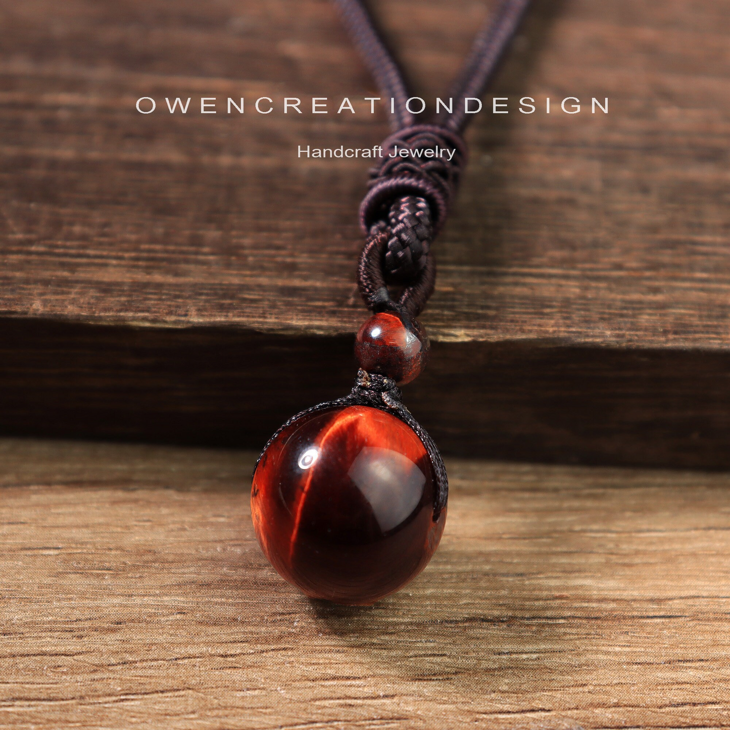 Red Tiger's Eye Pendant Necklace- Natural Stone Lucky Coin-Shaped Donut Pendant Necklace