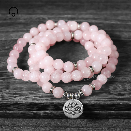 108 Beads Mala Prayer Bracelet- Rose Quartz  Stone Bracelet-Gifts for Mom