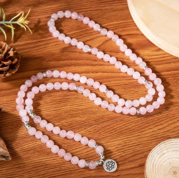 108 Beads Mala Prayer Bracelet- Rose Quartz  Stone Bracelet-Gifts for Mom