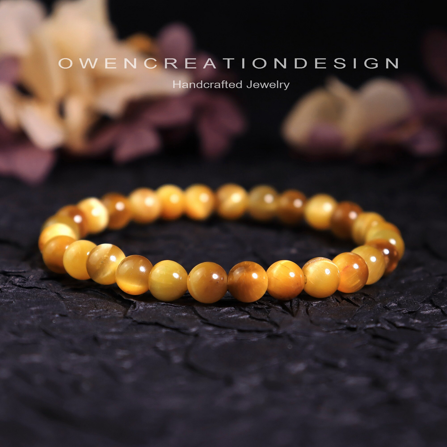 Gold Tiger Eye Stretch Bracelet-Natural Gemstone Grounding Bracelet- Healing Crystal Yoga Bracelet Gift for Women