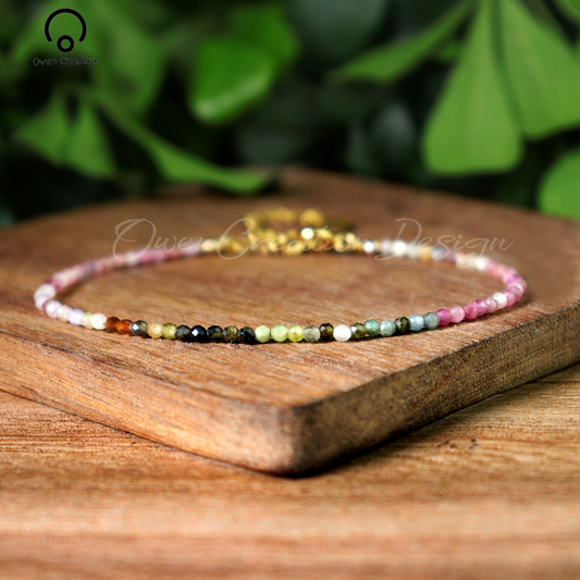 Delicate Rainbow Tourmaline Bracelet- Healing Tourmaline Crystal Minimalist Bracelet- Natural Stone Dainty Bracelet