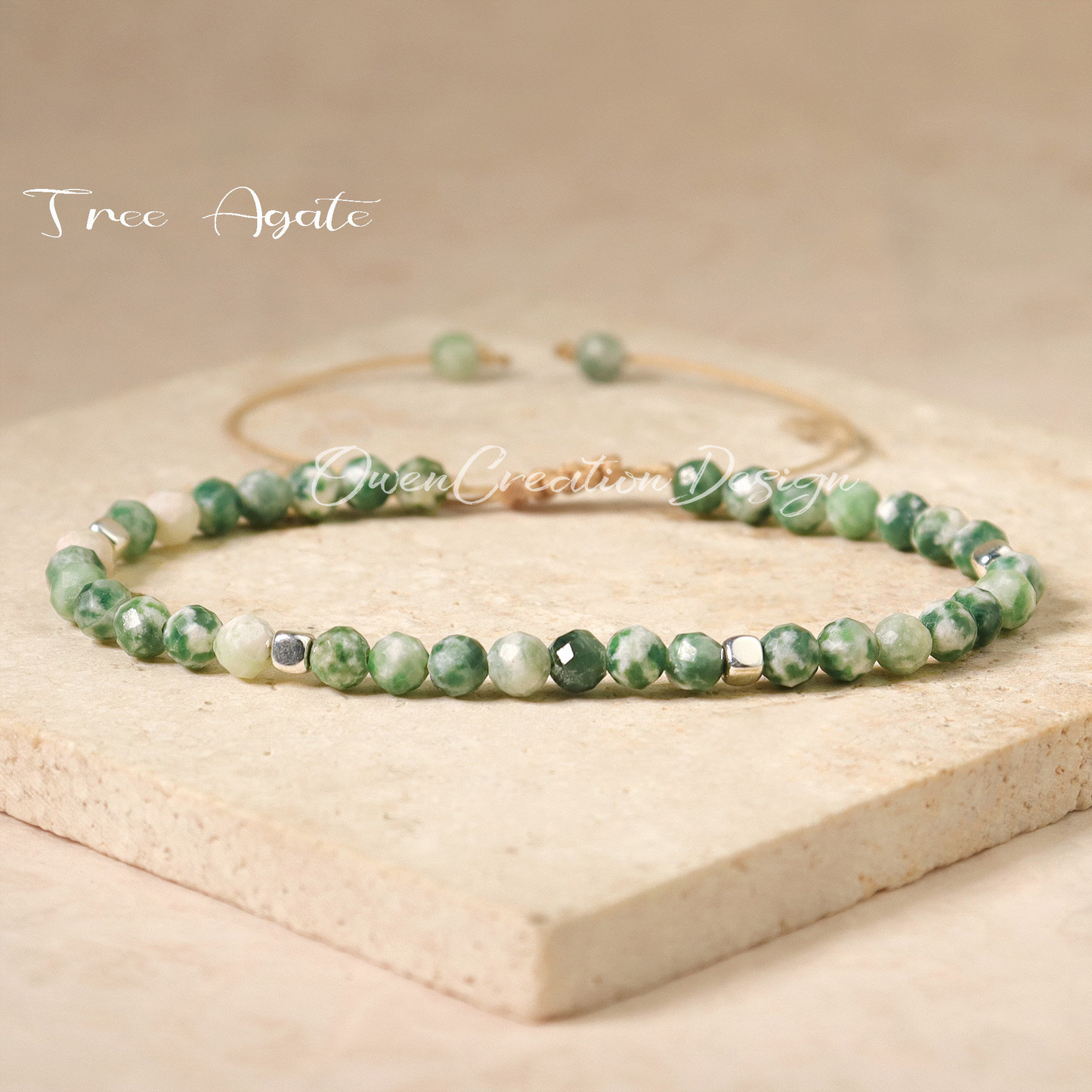 Natural Stone Bracelet- Tree Agate Dainty Yoga Bracelet- Healing Crystal Minimalist Bracelet Gift for Women