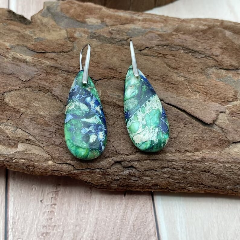 Galaxy Sea Sediment Jasper Stone Healing Earrings,Spiritual Protection Balance Meditation Grounding Inner Peace Anxiety Relief Earrings Gift