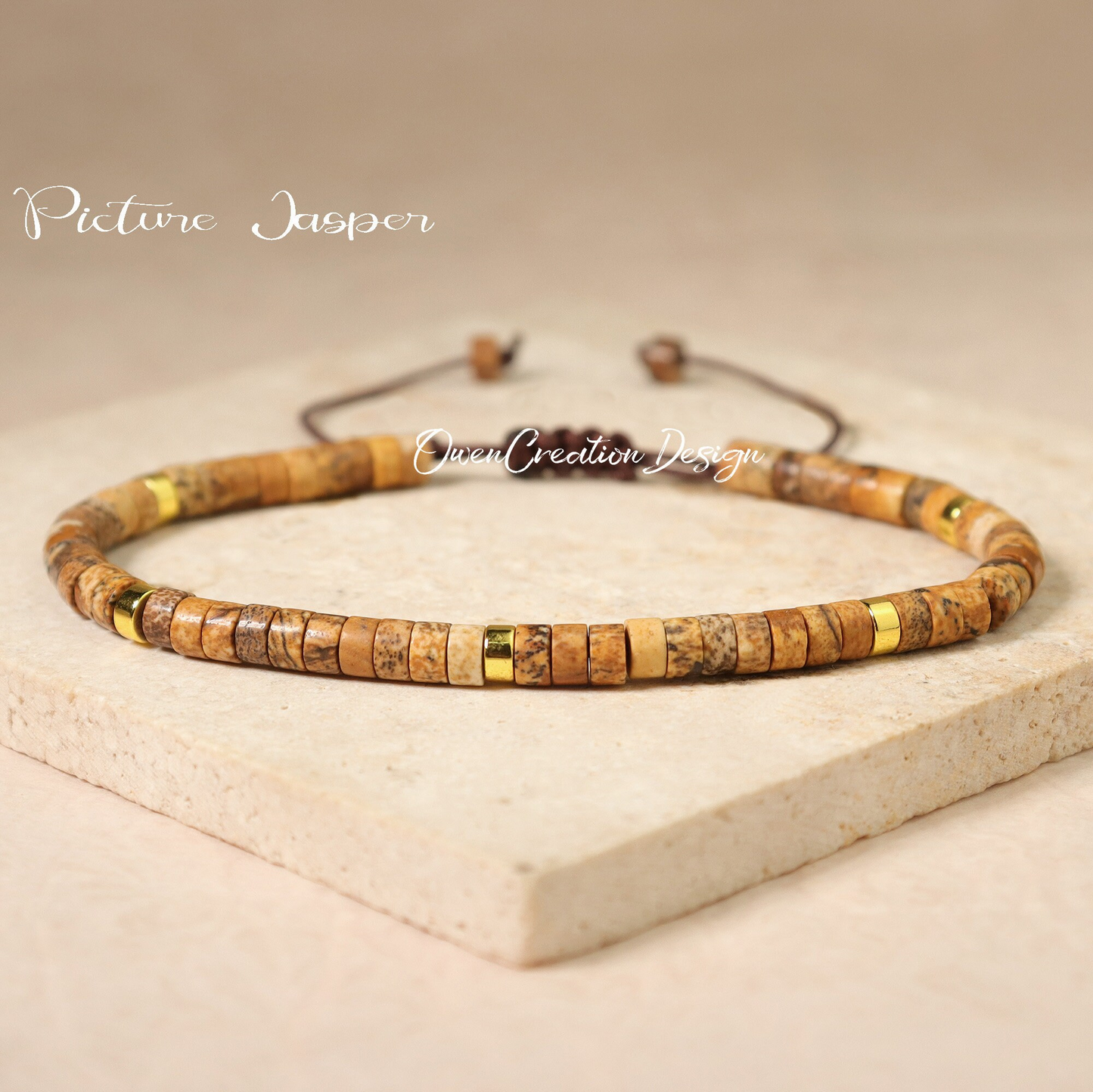 Picture Jasper Heishi Beaded Dainty Bracelet-Natural Stone Grounding Bracelet- Healing Crystal Yoga Bracelet Gift for Women