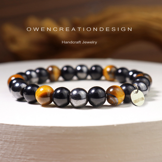 Natural Obsidian Tiger's Eye Hematite Bracelet-Triple Protection Bracelet for Women