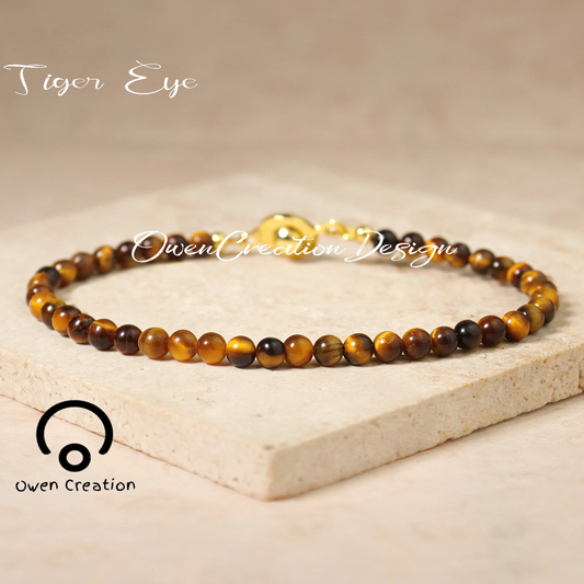 Minimalist Bracelet, Natural Tiger's Eye Stone Bracelet,Healing Crystal Yoga Dainty Bracelet Gift for Women