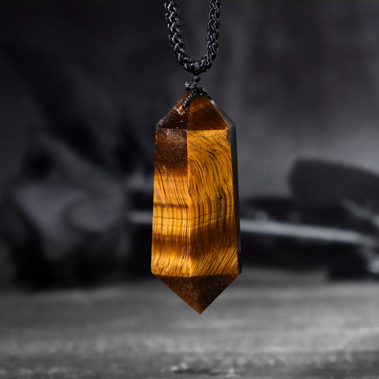 Natural Tiger Eye Stone Pendant Necklace- Healing Meditation Crystal Pendant- Spiritual Protection Gift