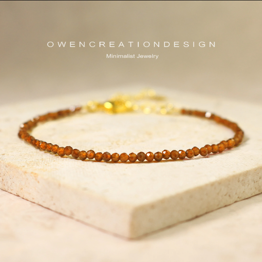 Minimalist Bracelet, Natural Orange Garnet Bracelet,Crystal Dainty Bracelet