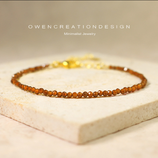 Minimalist Bracelet, Natural Orange Garnet Bracelet,Crystal Dainty Bracelet