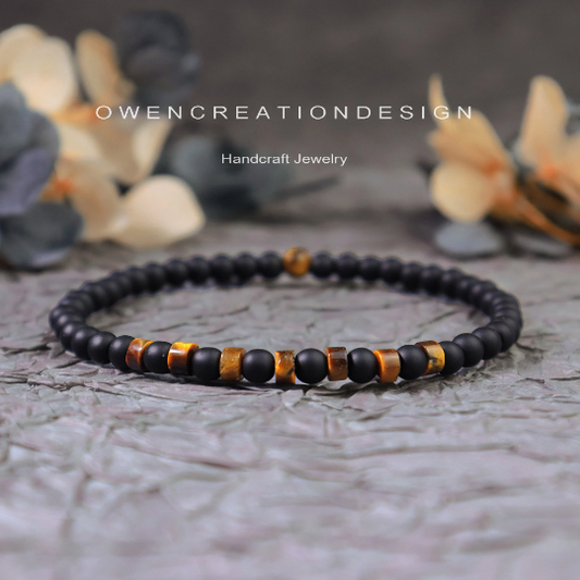 Black Onyx Bracelet-Natural Tiger Eye Gemstone Grounding Bracelet-Healing Crystal Yoga Bracelet