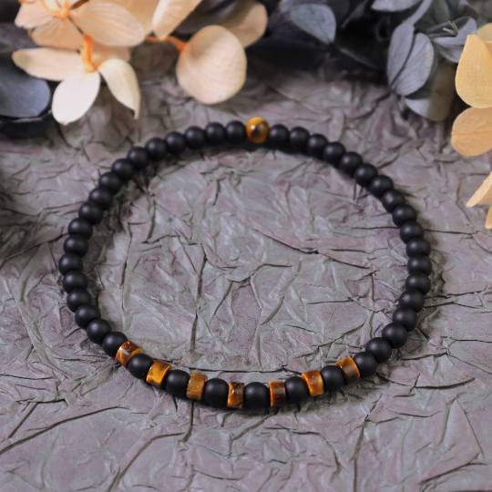 Black Onyx Bracelet-Natural Tiger Eye Gemstone Grounding Bracelet-Healing Crystal Yoga Bracelet