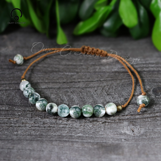 Minimalist Bracelet- Natural Moss Agate Stone Dainty Bracelet, Healing Crystal Dainty Bracelet