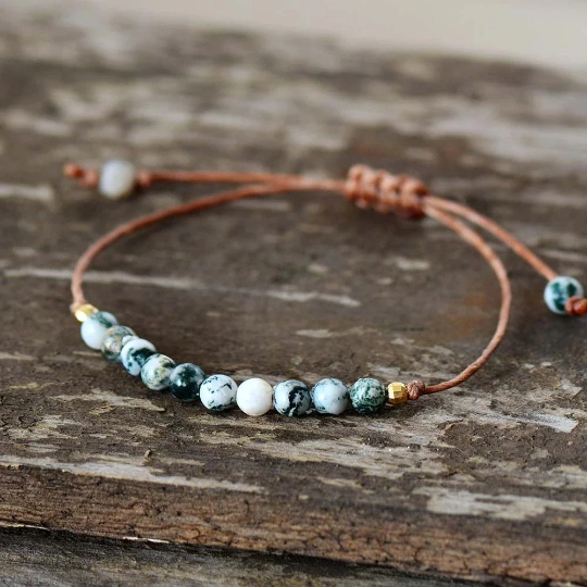 Minimalist Bracelet- Natural Moss Agate Stone Dainty Bracelet, Healing Crystal Dainty Bracelet