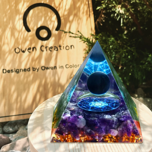 Magic Vision Obsidian Crystal Sphere With Amethyst Orgonite Pyramid