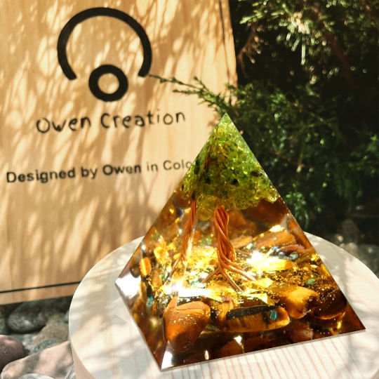 Crystal Pyramid-Tiger Eye Orgone-Tree of Life Peridot Orgonite-Meditaiton Tool Orgonite Pyramid